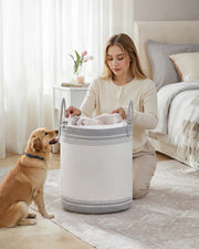 Dove Grey 60L Foldable Laundry Hamper with Lid and Handles for Bedroom or Bathroom by Songmics