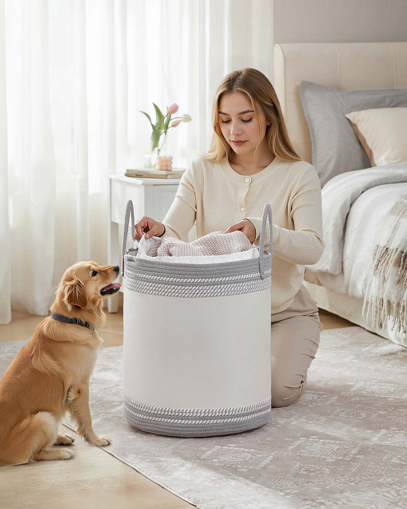 Dove Grey 60L Foldable Laundry Hamper with Lid and Handles for Bedroom or Bathroom by Songmics