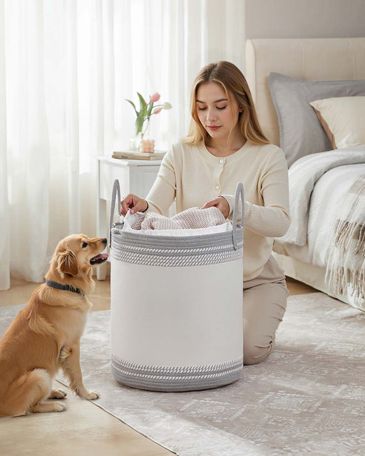 Dove Grey 60L Foldable Laundry Hamper with Lid and Handles for Bedroom or Bathroom by Songmics