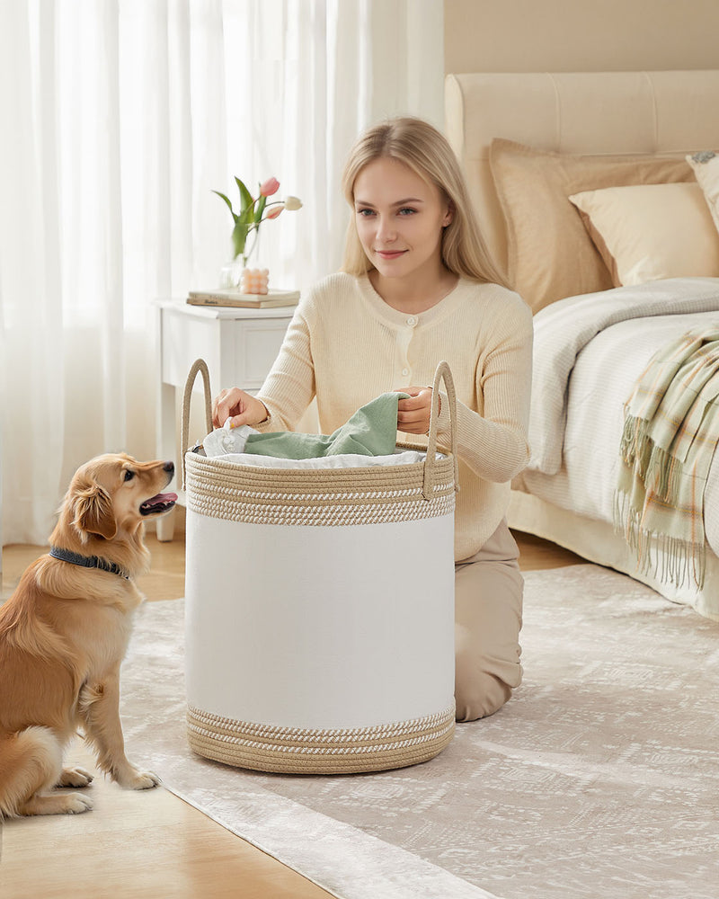 Camel Brown 60L Laundry Hamper with Lid Handles and Drawstring Closure by Songmics