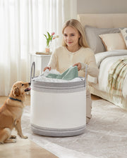 Large 90L Laundry Hamper with Lid Handles and Drawstring in Dove Grey by Songmics