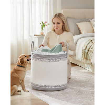 Large 90L Laundry Hamper with Lid Handles and Drawstring in Dove Grey by Songmics