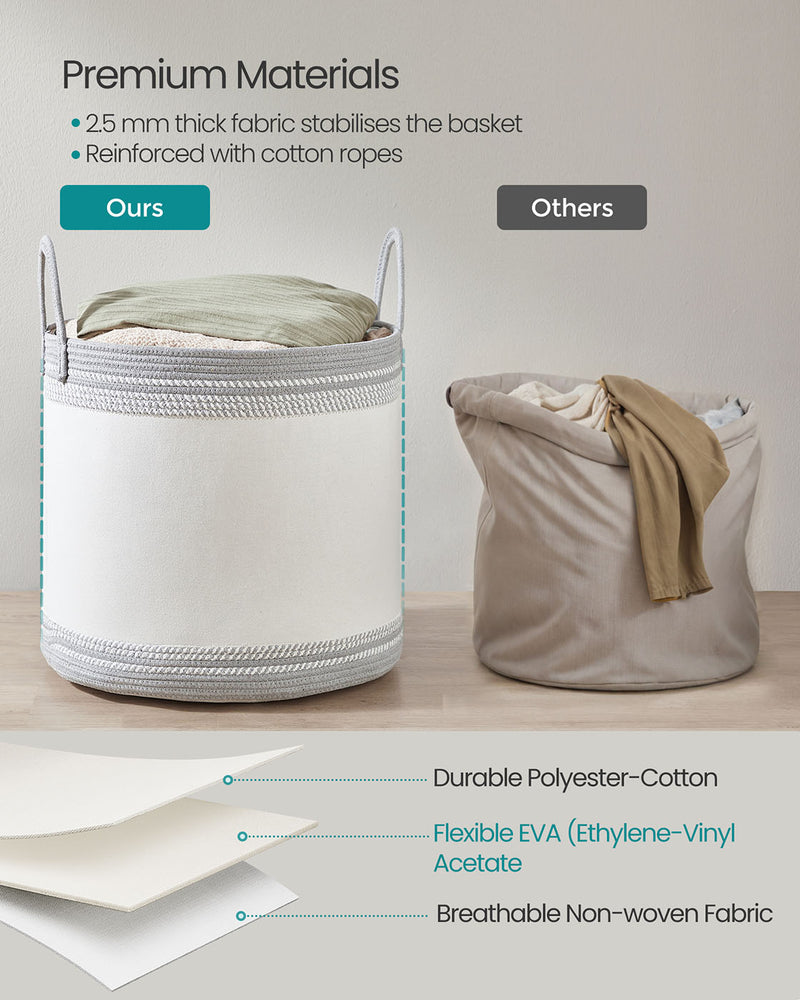 Large 90L Laundry Hamper with Lid Handles and Drawstring in Dove Grey by Songmics