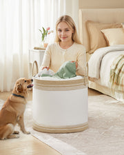 Camel Brown Laundry Hamper 90L with Lid Handles and Drawstring Closure by Songmics