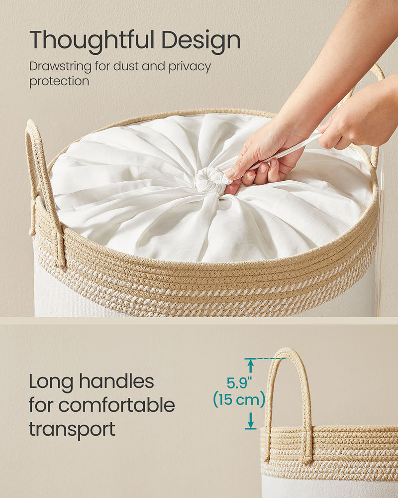 Camel Brown Laundry Hamper 90L with Lid Handles and Drawstring Closure by Songmics