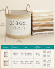 Camel Brown Laundry Hamper 90L with Lid Handles and Drawstring Closure by Songmics