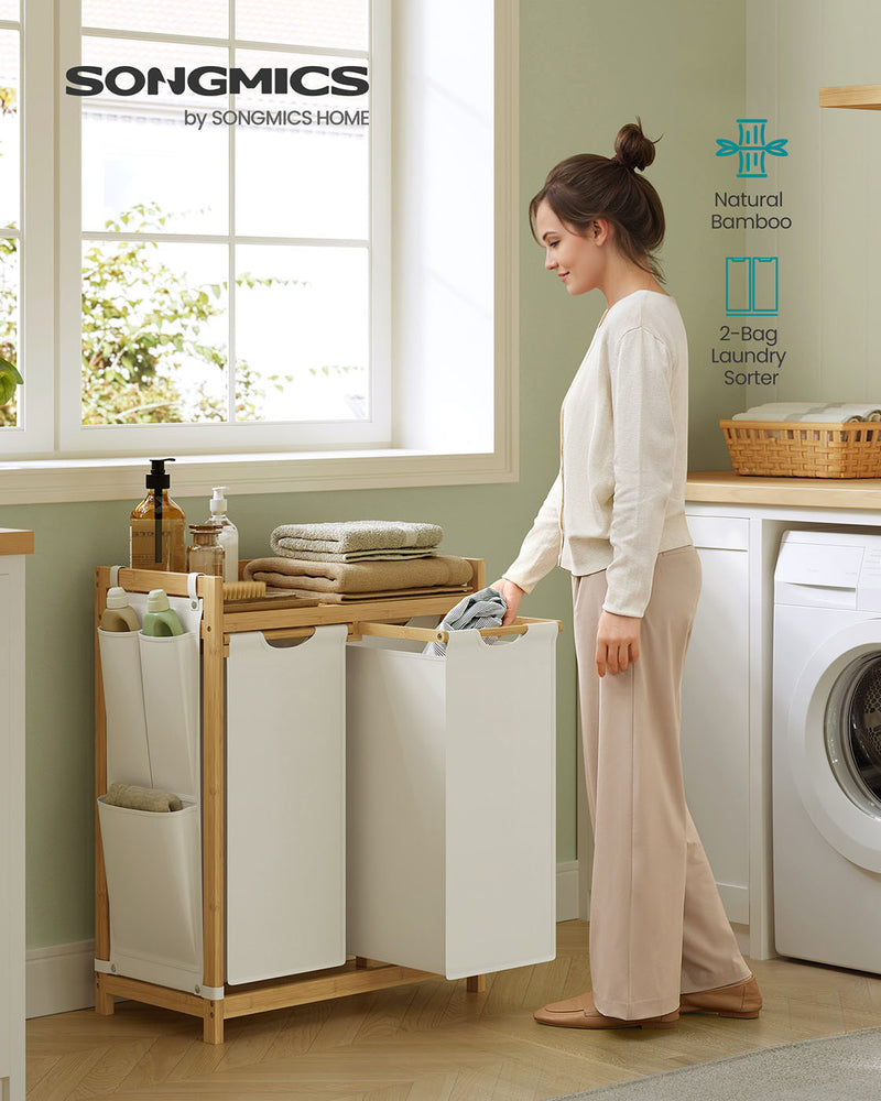 Large Laundry Basket with 2 Compartments for Sorting 63 x 33 x 78 cm by Songmics