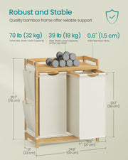 Large Laundry Basket with 2 Compartments for Sorting 63 x 33 x 78 cm by Songmics