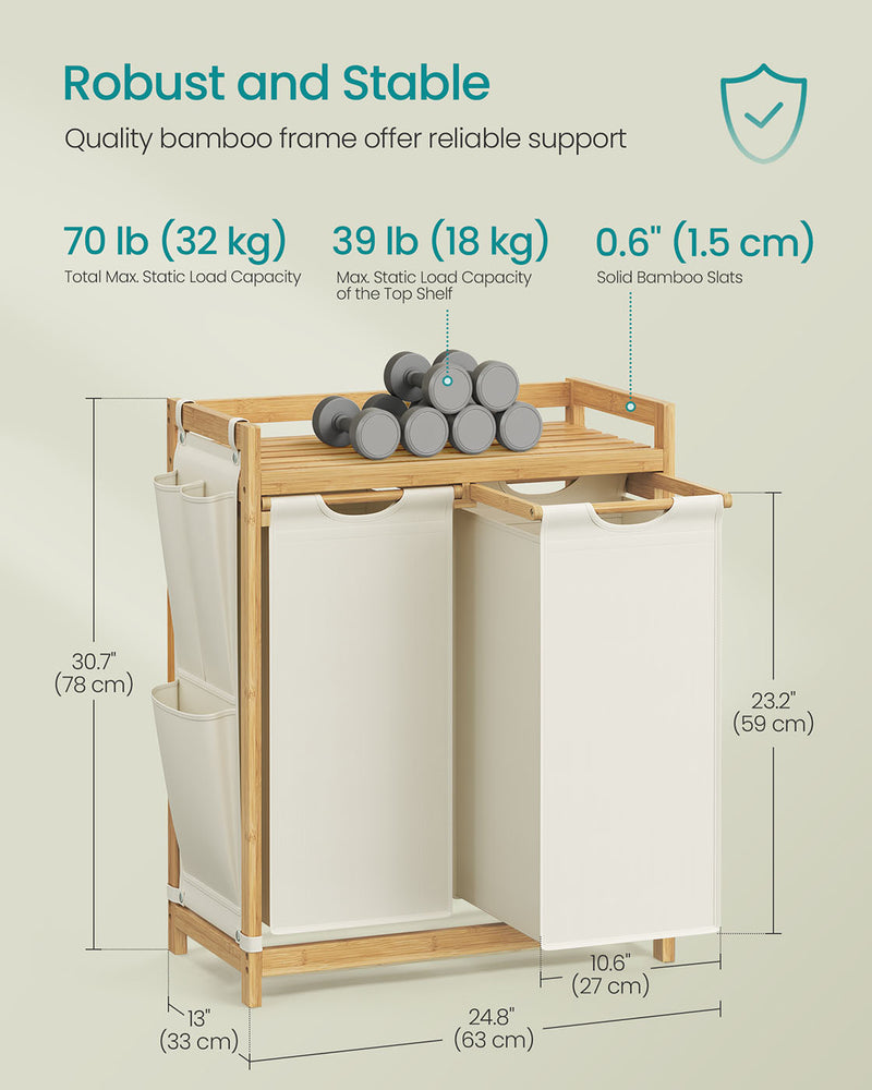 Large Laundry Basket with 2 Compartments for Sorting 63 x 33 x 78 cm by Songmics