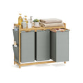 150L Three Compartment Laundry Basket with Shelf and Side Pockets in Dove Grey by Vasagle
