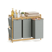 150L Three Compartment Laundry Basket with Shelf and Side Pockets in Dove Grey by Vasagle