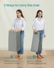 150L Three Compartment Laundry Basket with Shelf and Side Pockets in Dove Grey by Vasagle