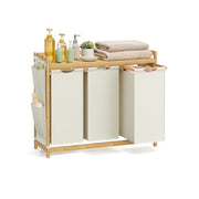 Cream White 3 Compartment Laundry Hamper 150L with Shelf and Side Pockets by Vasagle
