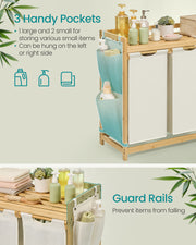 Cream White 3 Compartment Laundry Hamper 150L with Shelf and Side Pockets by Vasagle