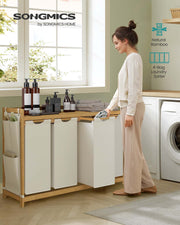 4 Compartment Laundry Basket with Shelf and Side Pockets for Organised Storage by Vasagle