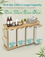 4 Compartment Laundry Basket with Shelf and Side Pockets for Organised Storage by Vasagle