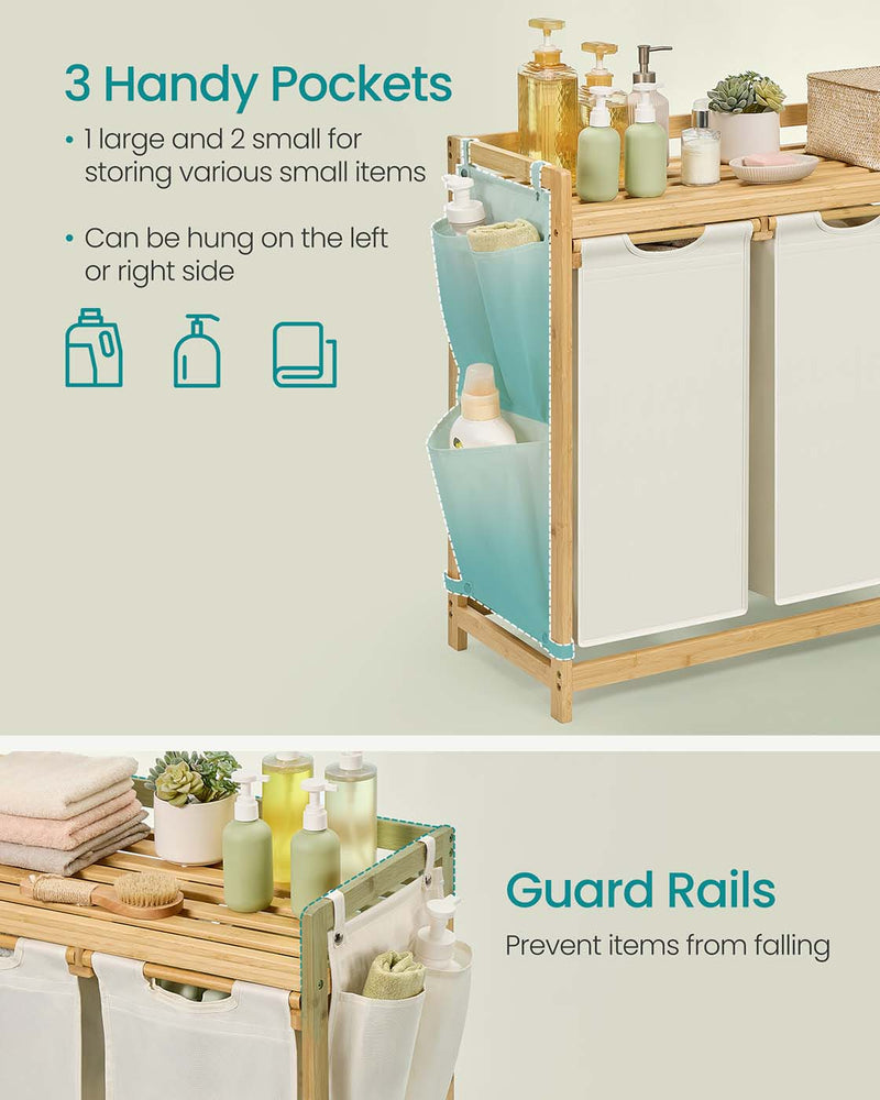 4 Compartment Laundry Basket with Shelf and Side Pockets for Organised Storage by Vasagle