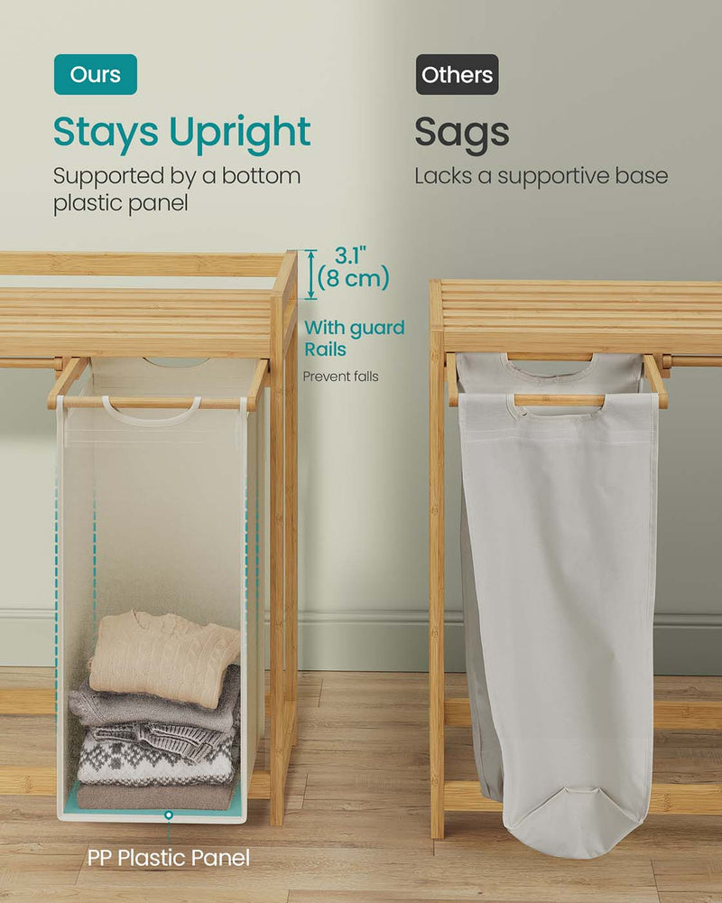 4 Compartment Laundry Basket with Shelf and Side Pockets for Organised Storage by Vasagle