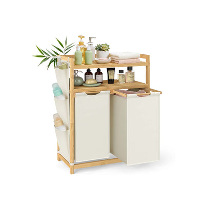 Fabric Laundry Hamper with Multiple Compartments Shelf and Side Pockets by Songmics