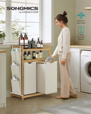 Fabric Laundry Hamper with Multiple Compartments Shelf and Side Pockets by Songmics