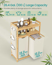 Fabric Laundry Hamper with Multiple Compartments Shelf and Side Pockets by Songmics