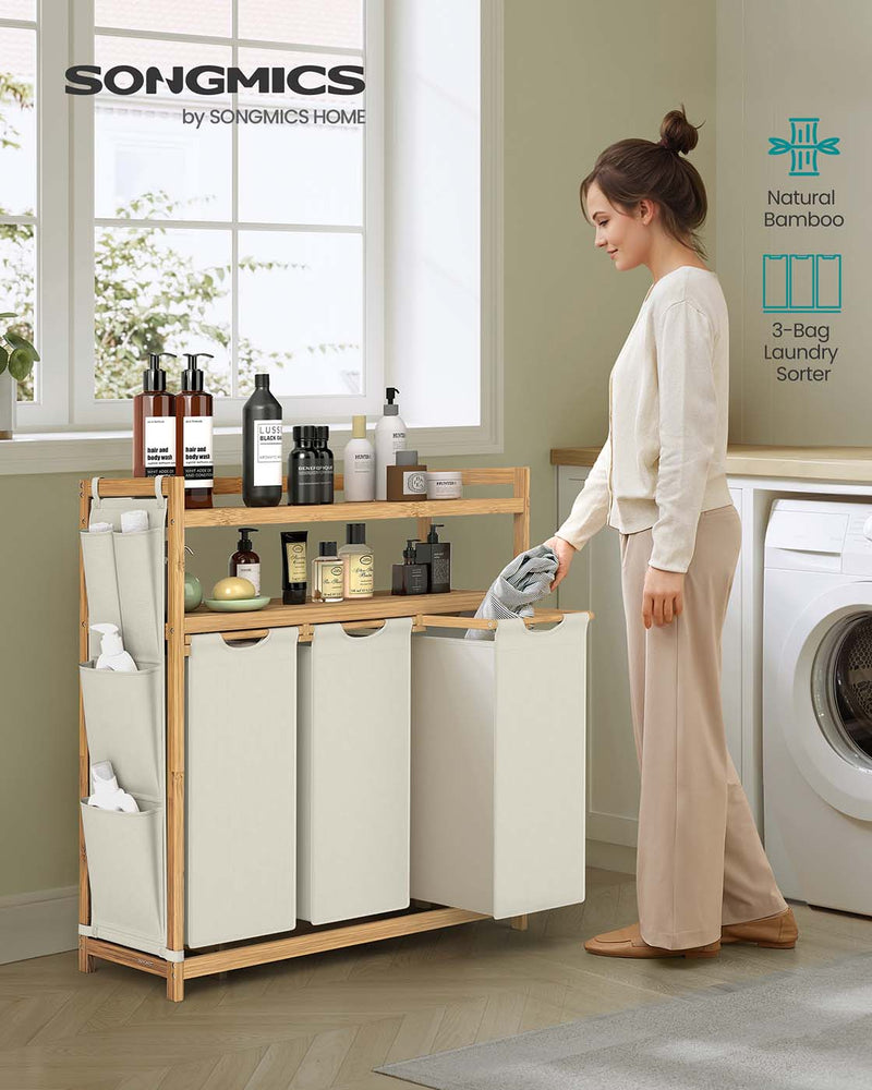 Laundry Hamper with Multiple Compartments Side Pockets and Shelf for Organised Storage by Songmics