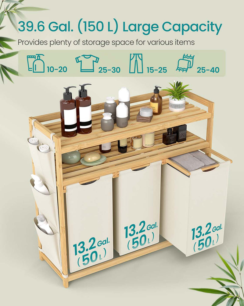 Laundry Hamper with Multiple Compartments Side Pockets and Shelf for Organised Storage by Songmics