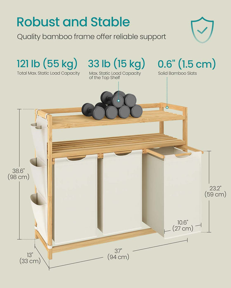 Laundry Hamper with Multiple Compartments Side Pockets and Shelf for Organised Storage by Songmics