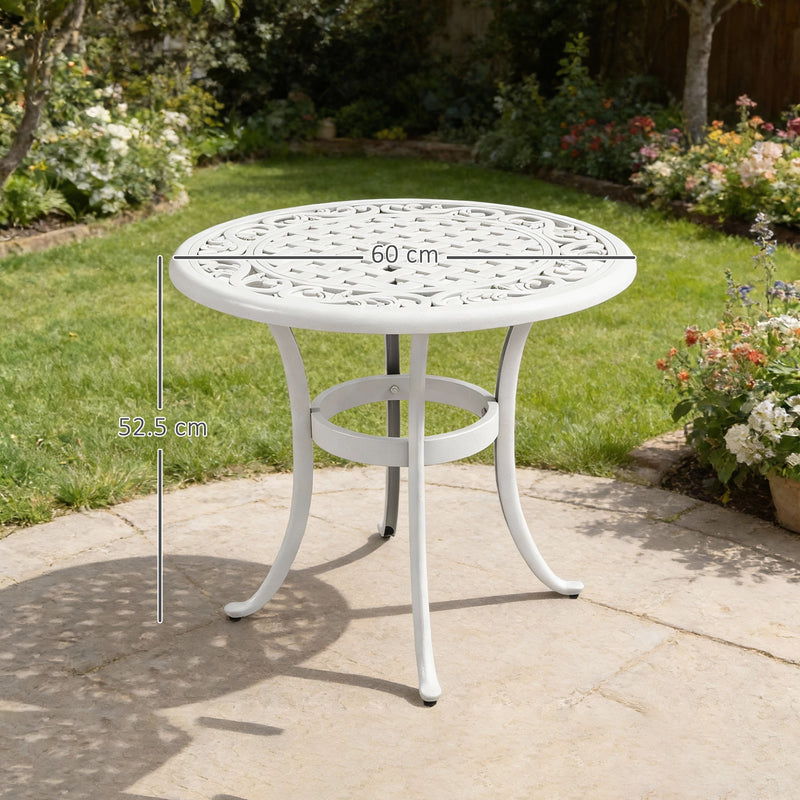 Garden Side Table Cast Aluminium Rust Resistant with Adjustable Feet White Outsunny