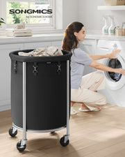 Round Laundry Hamper with Sturdy Steel Frame and Removable Liner Bag by Songmics