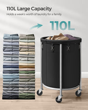 Round Laundry Hamper with Sturdy Steel Frame and Removable Liner Bag by Songmics
