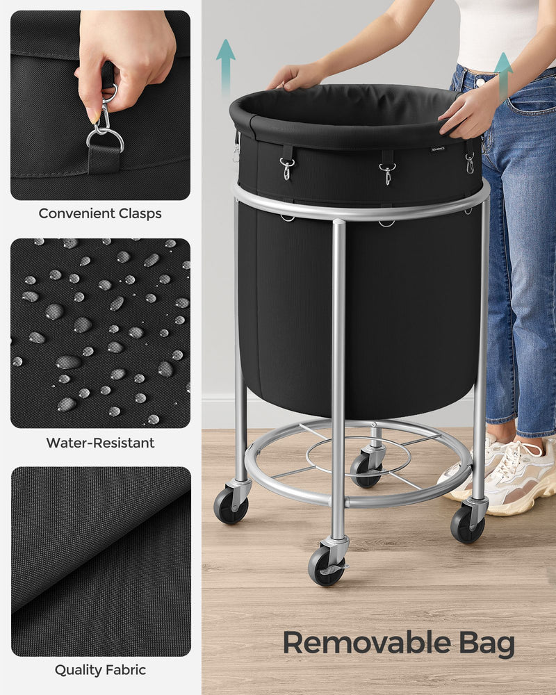 Round Laundry Hamper with Sturdy Steel Frame and Removable Liner Bag by Songmics