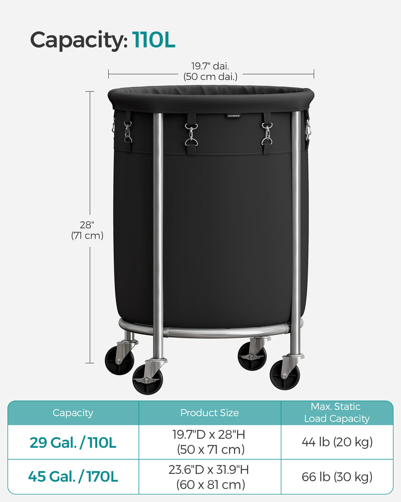 Round Laundry Hamper with Sturdy Steel Frame and Removable Liner Bag by Songmics