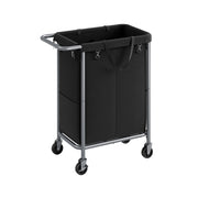 140L Black Laundry Basket with Wheels and 2 Compartments for Sorting Clothes by Songmics
