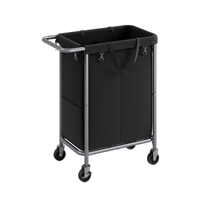 140L Black Laundry Basket with Wheels and 2 Compartments for Sorting Clothes by Songmics