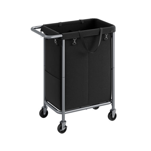140L Black Laundry Basket with Wheels and 2 Compartments for Sorting Clothes by Songmics
