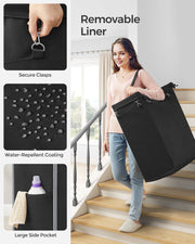 140L Black Laundry Basket with Wheels and 2 Compartments for Sorting Clothes by Songmics
