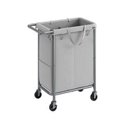 140L Two Compartment Laundry Basket with Wheels in Dove Grey for Easy Sorting by Songmics