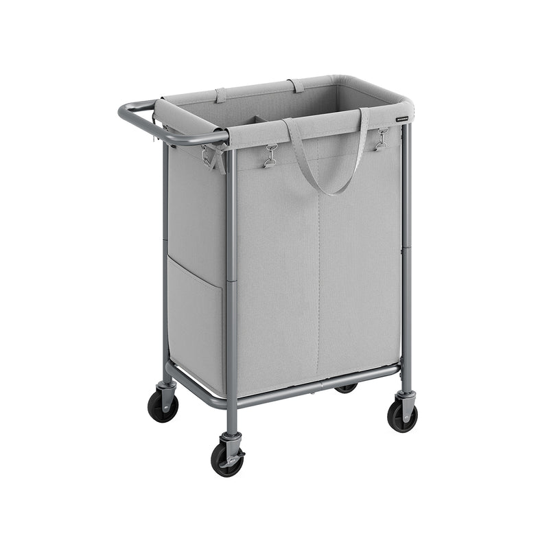 140L Two Compartment Laundry Basket with Wheels in Dove Grey for Easy Sorting by Songmics