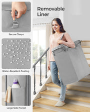 140L Two Compartment Laundry Basket with Wheels in Dove Grey for Easy Sorting by Songmics