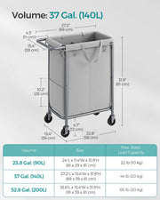 140L Two Compartment Laundry Basket with Wheels in Dove Grey for Easy Sorting by Songmics