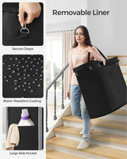 200L Black Laundry Basket with Wheels and 3 Compartments for Sorting Clothes by Songmics