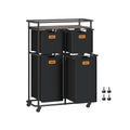 150L Rolling Laundry Hamper with Lid in Ink Black and Chestnut Brown by Vasagle