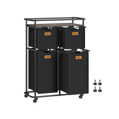 150L Rolling Laundry Hamper with Lid in Ink Black and Chestnut Brown by Vasagle