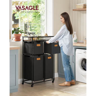150L Rolling Laundry Hamper with Lid in Ink Black and Chestnut Brown by Vasagle