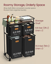 150L Rolling Laundry Hamper with Lid in Ink Black and Chestnut Brown by Vasagle