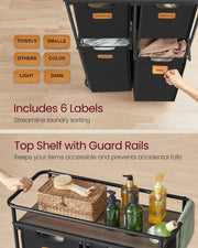 150L Rolling Laundry Hamper with Lid in Ink Black and Chestnut Brown by Vasagle