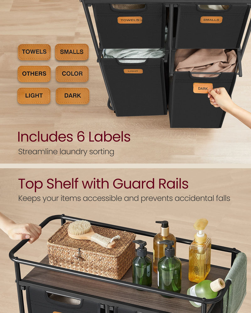 150L Rolling Laundry Hamper with Lid in Ink Black and Chestnut Brown by Vasagle