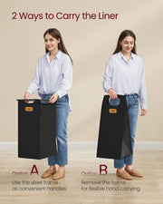 150L Rolling Laundry Hamper with Lid in Ink Black and Chestnut Brown by Vasagle