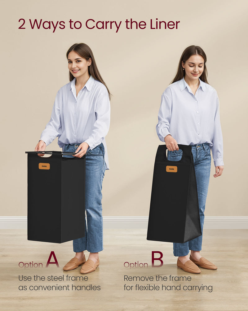 150L Rolling Laundry Hamper with Lid in Ink Black and Chestnut Brown by Vasagle